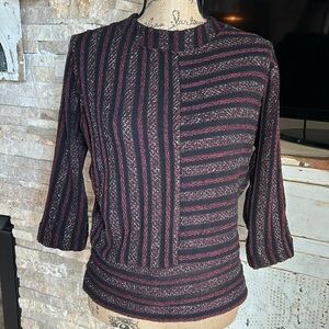 Anthropologie Akemi + Kin black maroon metallic mock neck 3/4 sleeve pullover